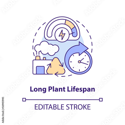 Long plant lifespan concept icon. Renewable source. Geothermal energy advantage abstract idea thin line illustration. Isolated outline drawing. Editable stroke. Arial, Myriad Pro-Bold fonts used