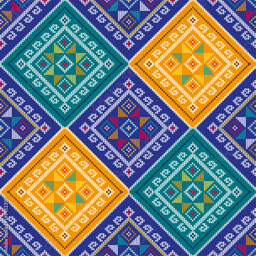 Filipino traditional vector pattern folk art - Yakan weaving style inspired vector design, geometric textile or fabric print from Philippines 