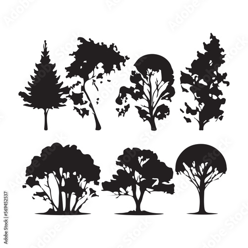 Vector collection of trees silhouette  isolated white background