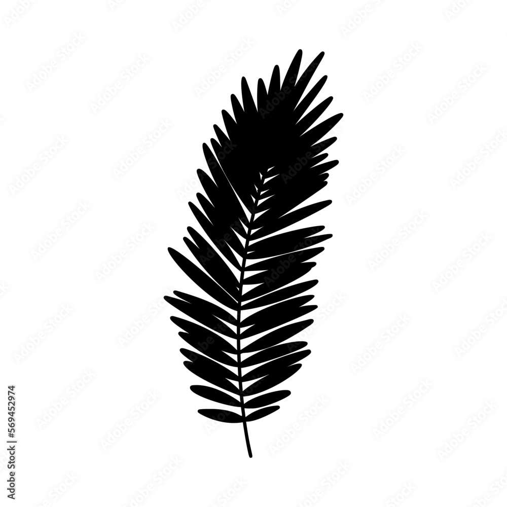 Tropical palm leaf. Black silhouette. Forest element. Vector illustration. Tropical palm leaf. Black silhouette. Forest element. Vector illustration.