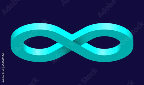 Mint 3D Infinity Symbol on Dark Blue Background. Endless Vector Logo Design. Concept of infinity for your web site design, logo, app, UI. EPS10.