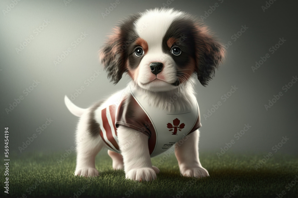 Cute Puppy Football Bowl Player on Field Light Background