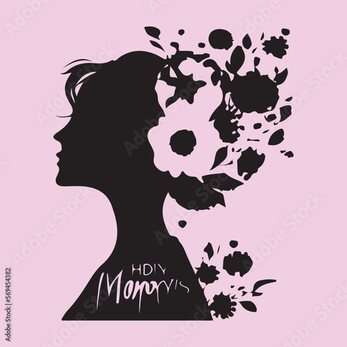 Vector International woman day concept silhouette isolated, woman face, woman with flowers