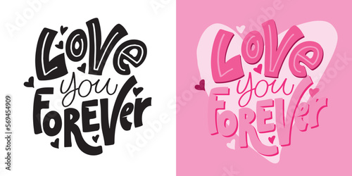 Lettering postcard about love. Happy Valentine'day card - hand drawn doodle lettering postcard. Heart, be mine. Vector