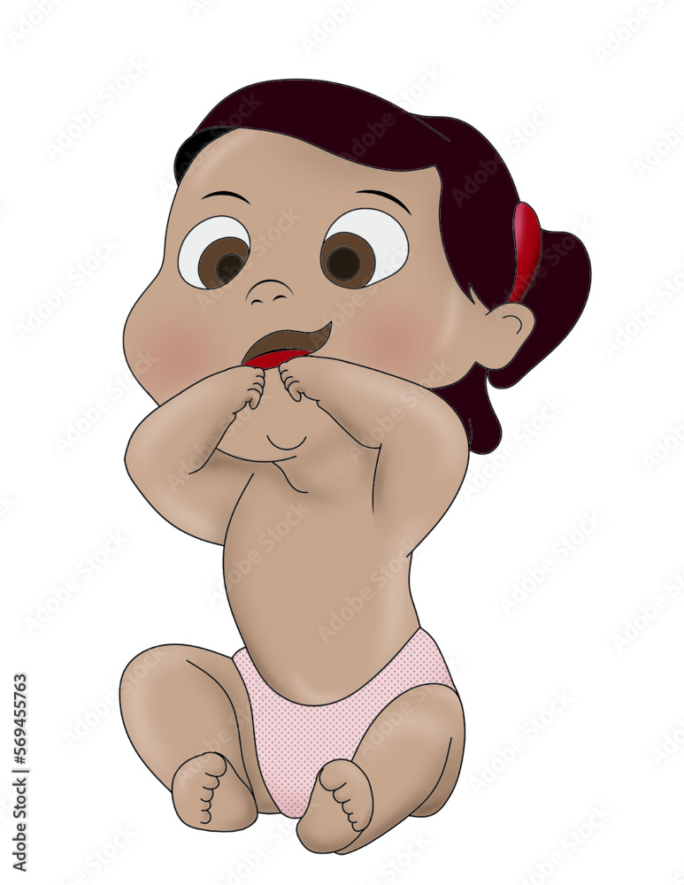Fototapeta premium baby cartoon Baby character cute little kid in diaper happy childhood small little one vector babies. Illustration toddler child t shirt design newborn 