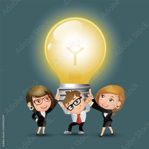 People Set - Business - Group of business people holding up huge light bulb