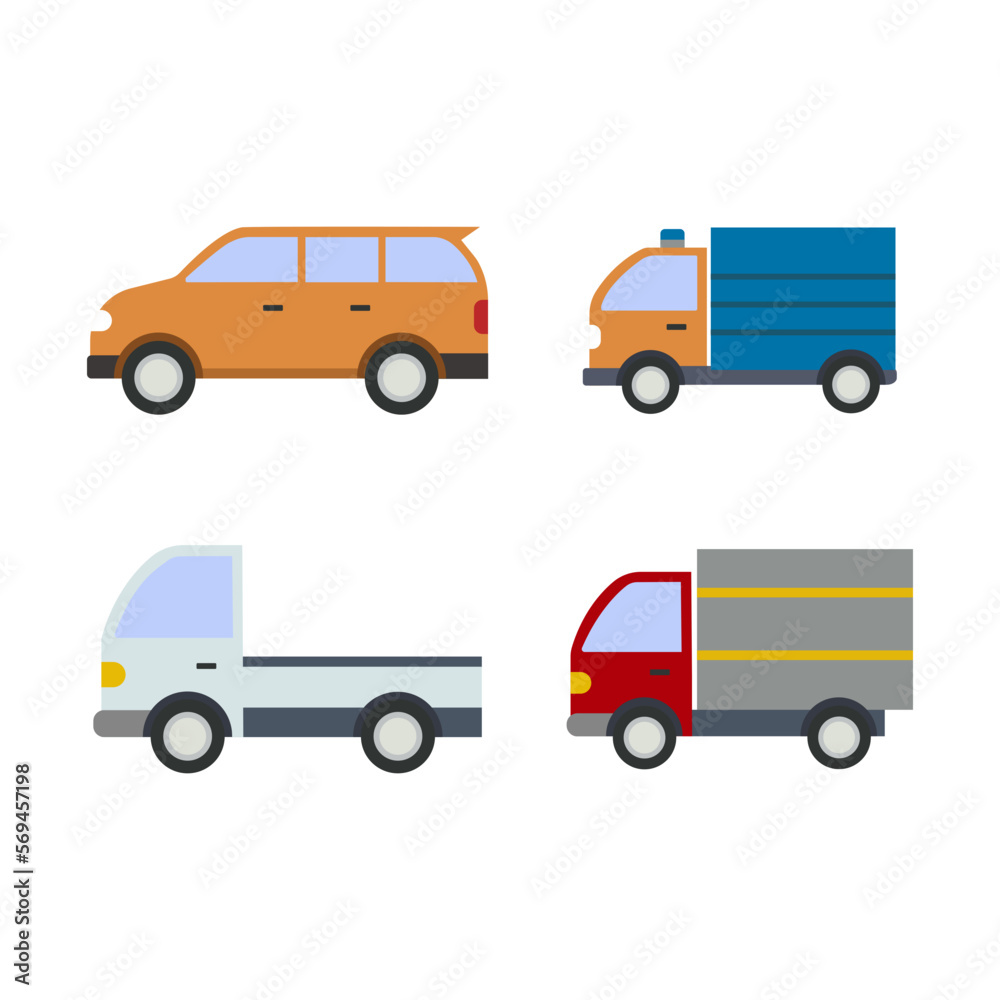 Collection of colorful cute cars isolated on white background. for the design of children's rooms, clothes, textiles. Vector illustration