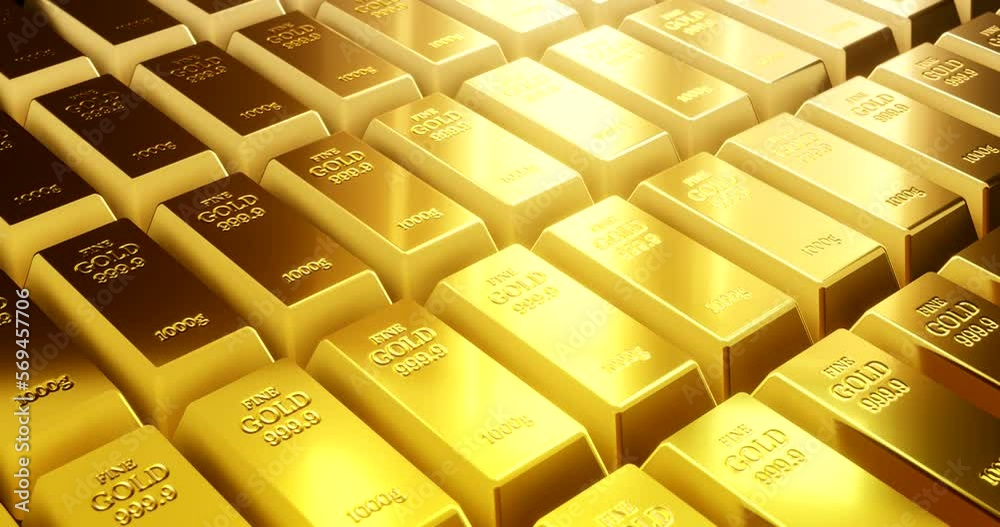 Gold bars row produce from 3d render with loop animation. Gold bars row produce from 3d render with loop animation.