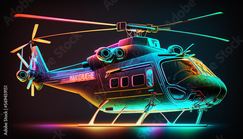 helicopter neon illumination, generative ai