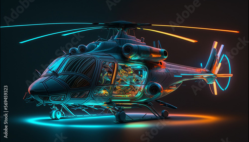 helicopter neon illumination, generative ai photo