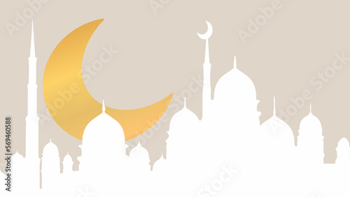 Mosque silhouette in night sky with stars and crescent moon, Vector illustration transparent background 03 © Baan3d