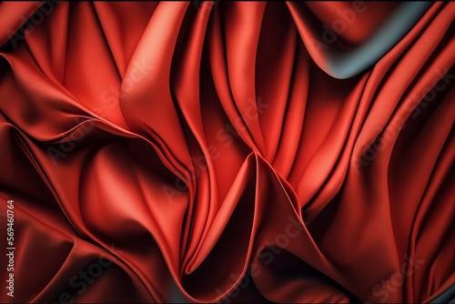 Red fabric, natural silk lined with folds, top view, background for a romantic congratulation