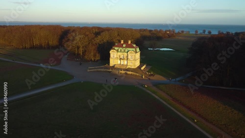The Hermitage Hunting Lodge, Eremitageslottet, in the Deer Park, aerial view photo