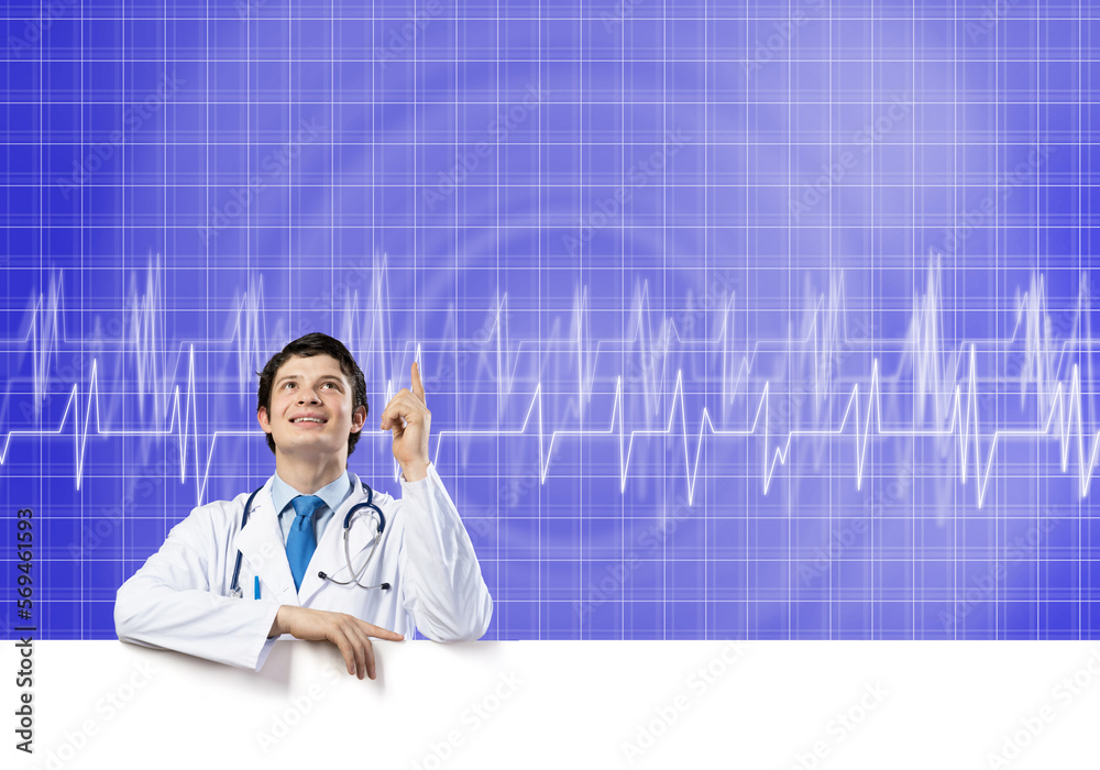 Doctor with banner Doctor with banner