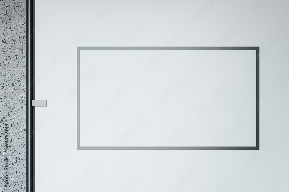 Blank mock up poster on white concrete wall. Advertisement and office concept. 3D Rendering. Blank mock up poster on white concrete wall. Advertisement and office concept. 3D Rendering.