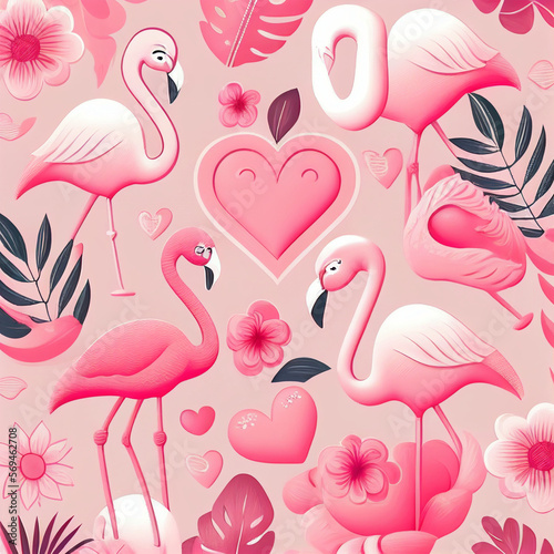 seamless pattern with pink flamingos created with generative AI