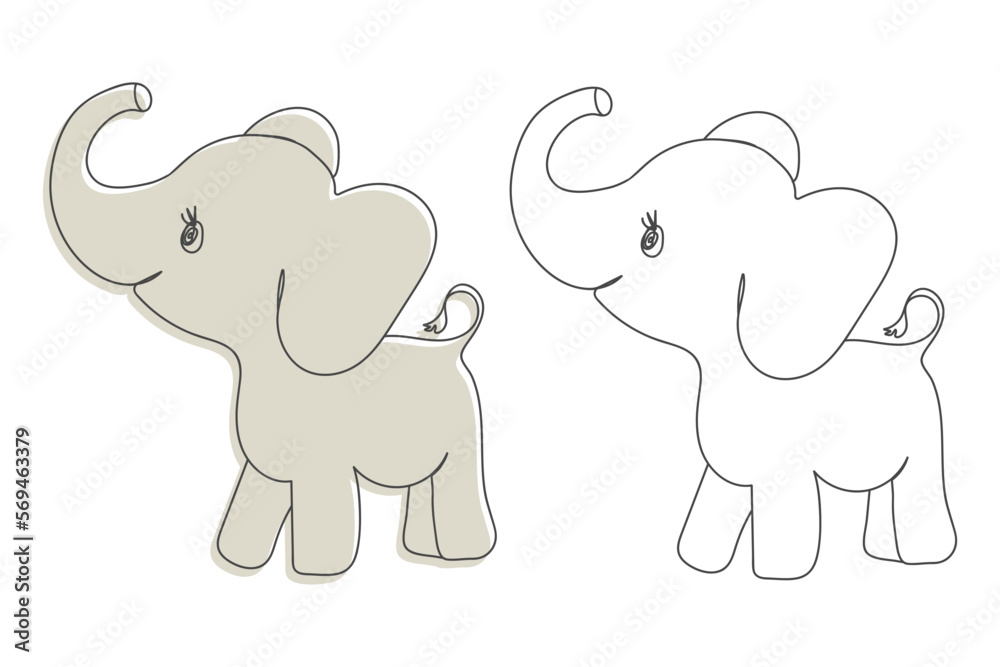 Baby elephant in one line style.Elephant in continuous line art drawing style.One line drawing.Vector illustration.Vector on transparent background.
