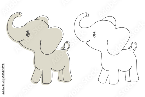 Baby elephant in one line style. Elephant in continuous line art drawing style. One line drawing. Vector illustration. Vector on transparent background.