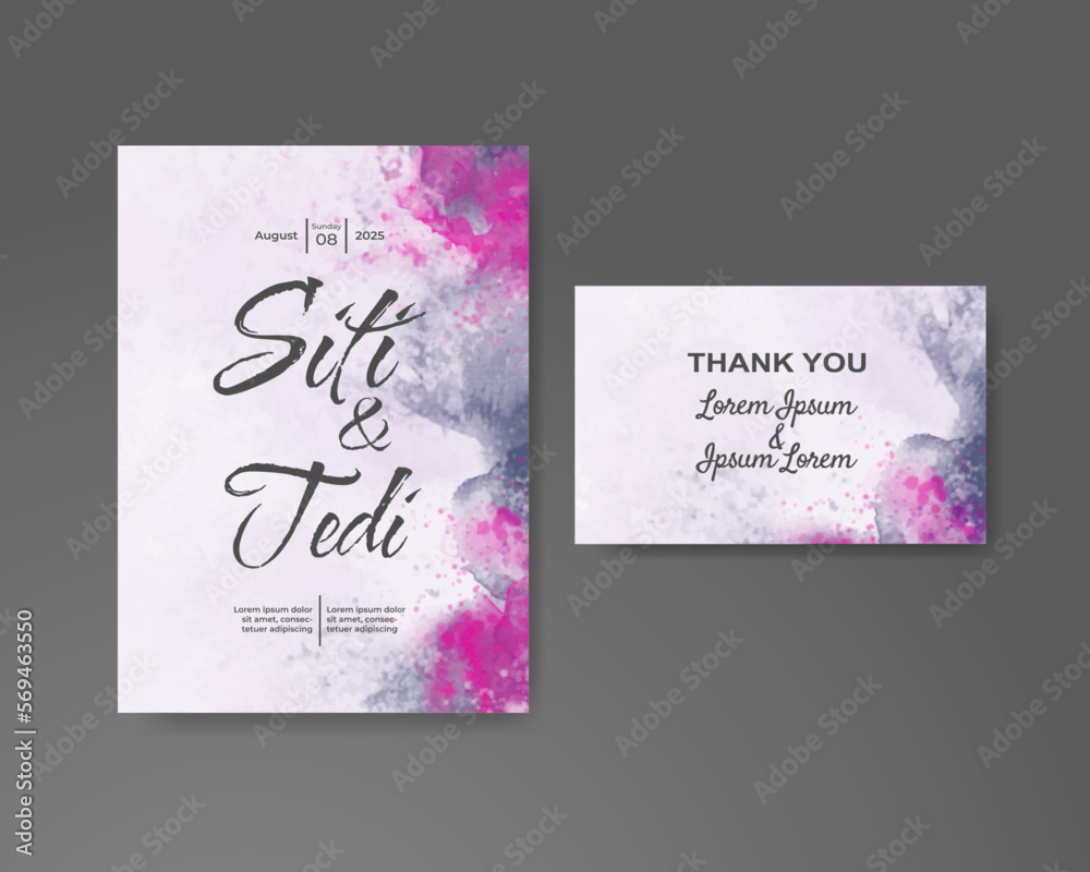 Wedding invitation with abstract watercolor background