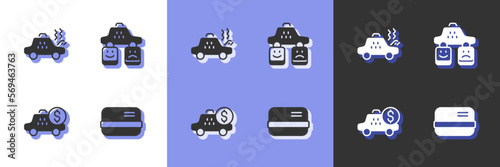 Set Credit card, Broken taxi, Taximeter device and service rating icon. Vector