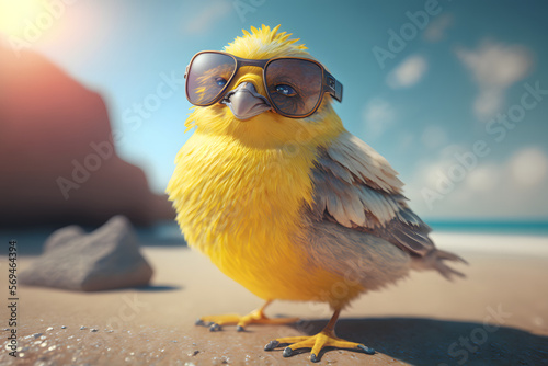 Portrait d'un canari en vacances à la mer » IA générative photo