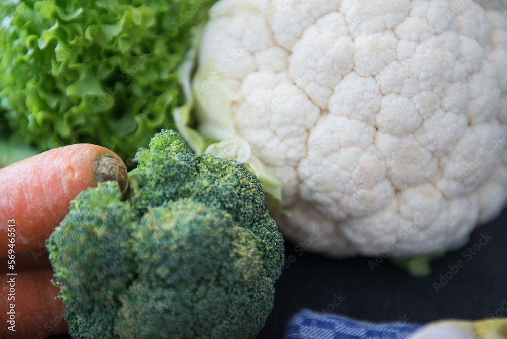 Close-up of fresh broccoli, cauliflower and carrot Close-up of fresh broccoli, cauliflower and carrot