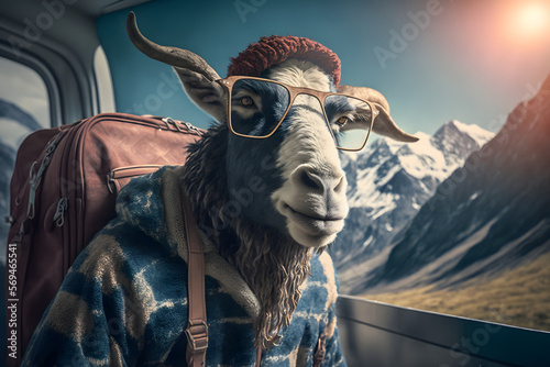 Portrait d'une chèvre en vacances à la montagne » IA générative