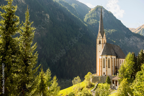 St Vincent church with mountain in the background, Heiligenblut,  Carinthia, Austria