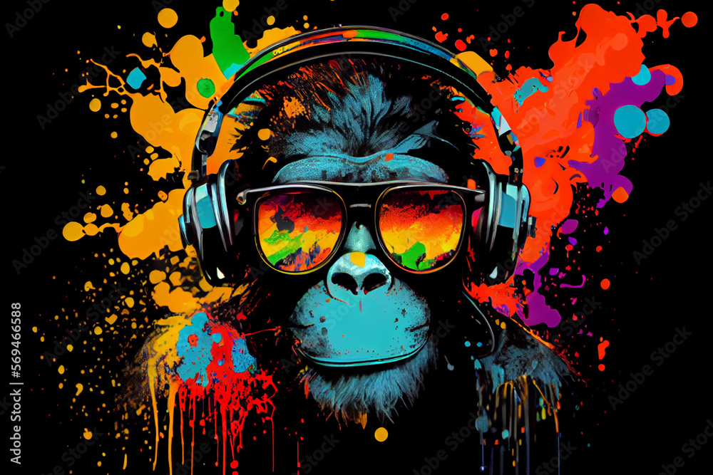 Ik was mijn kleren voordat Destructief Pop Art Monkey: A Colorful and Unique Digital Artwork Stock Illustration |  Adobe Stock