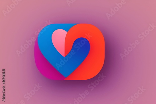 Colourful heart icon, symbol, logo on pink backround. Generative AI