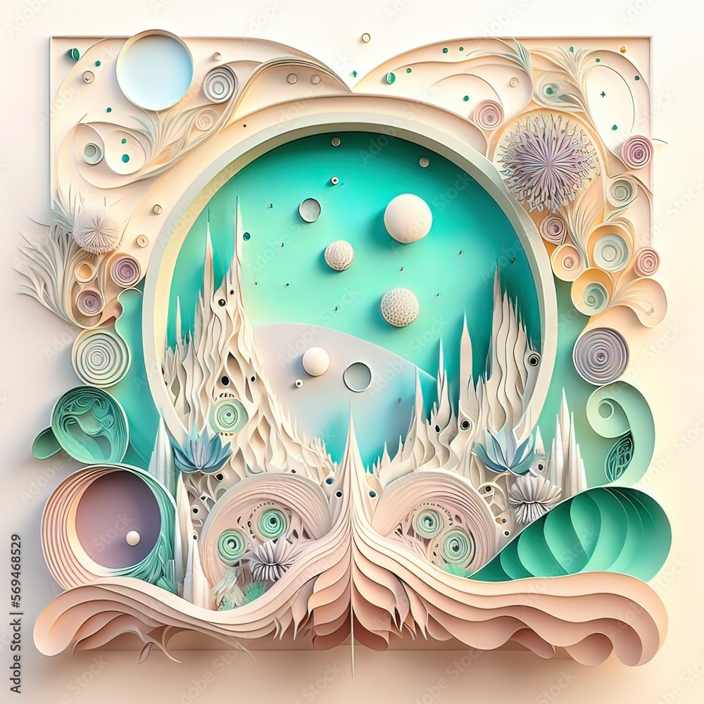 illustration of a magical futuristic paper quilling art Stock