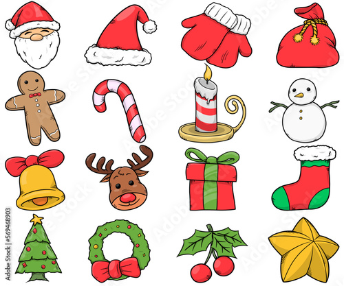 Christmas cartoon collection - elements for 16 color-designed clipart