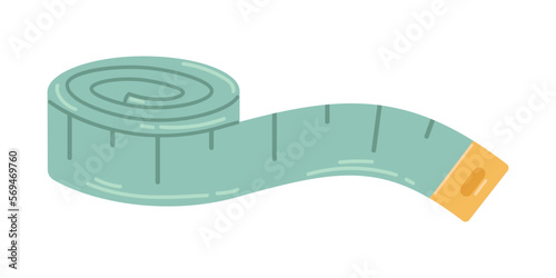 Vector green measuring tape for taking measurements. Measuring tool in flat design. photo