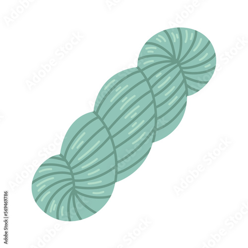 Vector wool skein. Knit threads. Cozy crafting hobby. Knitting. Green yarn in flat design.