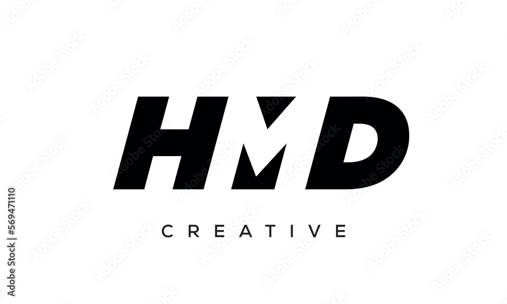 HMD letters negative space logo design. creative typography monogram vector