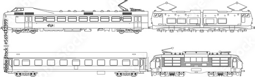 Detailed vector sketch illustration of the head of an ancient antiquity railroad carriage