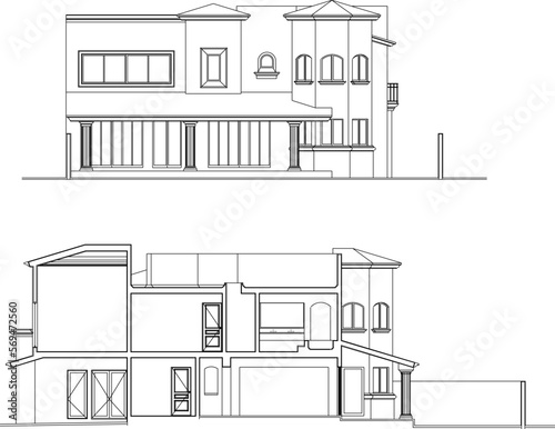 Vector sketch illustration of a stately ancient house