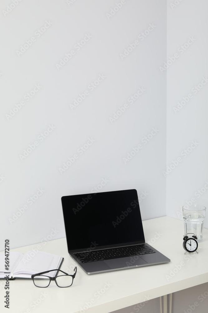 Concept of workspace with laptop, space for text Concept of workspace with laptop, space for text
