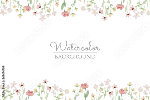 watercolor tiny wild flower botanical banner background
