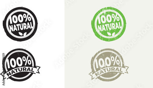 100  Natural in Stamp style. Solid color and Grunge style. Vector Illustration.