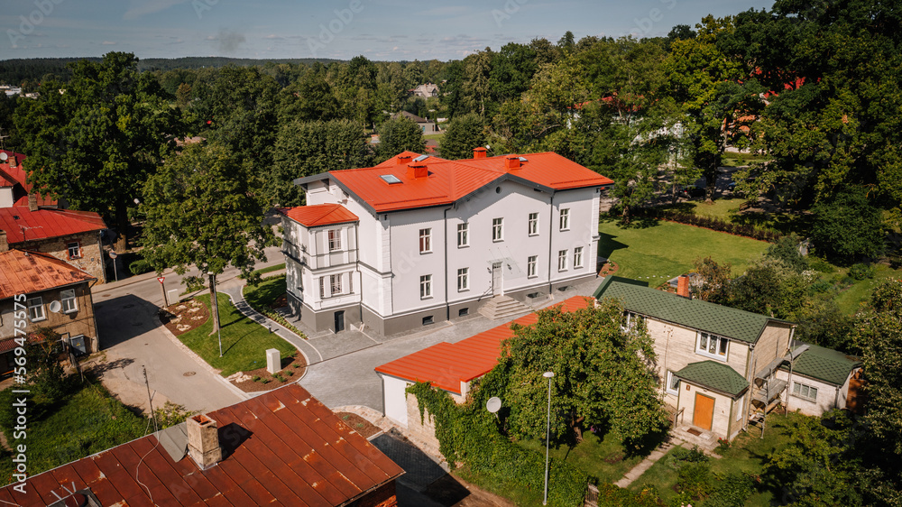 A beautiful two story estate home drone view A beautiful two story estate home drone view