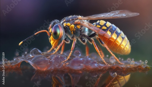 Macro photography, close up portrait of a wasp.
Generative AI