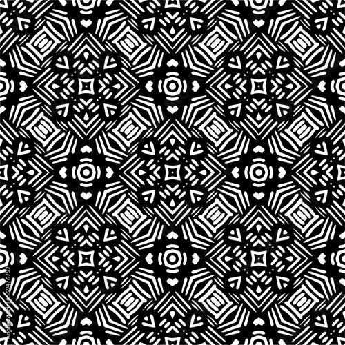 Vector geometric ornament in ethnic style. Seamless pattern with  abstract shapes Black and white color. Repeating pattern for decor  textile and fabric.