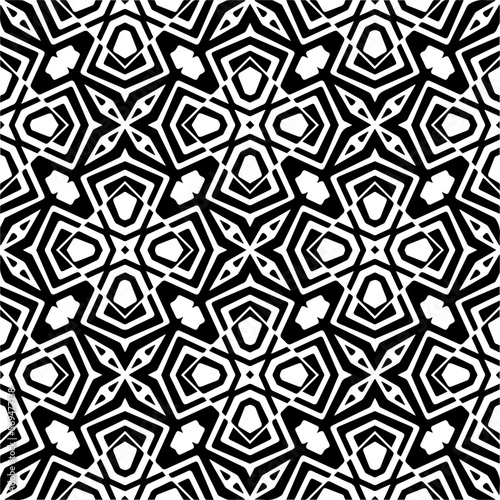 Vector geometric ornament in ethnic style. Seamless pattern with abstract shapes,Black and white color. Repeating pattern for decor, textile and fabric.