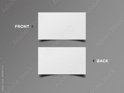 Blank 3D rendered horizontal Business visiting card with shadow mock-up front and back. Invite, tag, empty mockup for Presentation on isolated Light grey background. branding identity for corporates.
