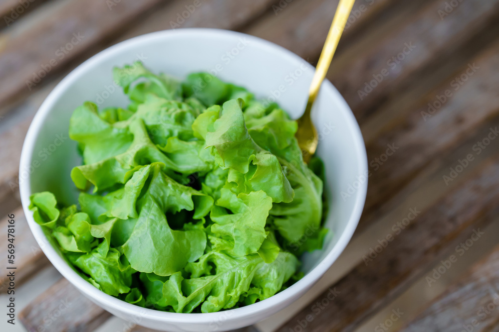 Leafy greens or lettuce in white bowls that are commonly used in salads or eaten fresh. Healthy food concept. Leafy greens or lettuce in white bowls that are commonly used in salads or eaten fresh. Healthy food concept.