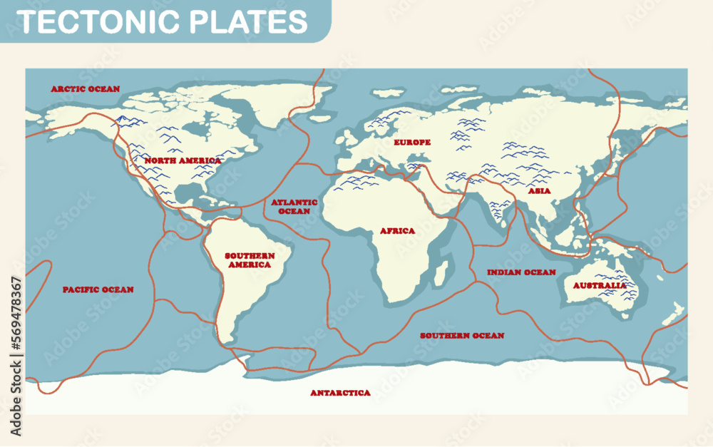 Fototapeta premium Tectonic plates and landforms