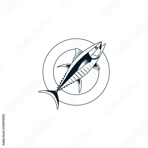 Vector illustration of tuna fish on a plate, isolated on a white background.
