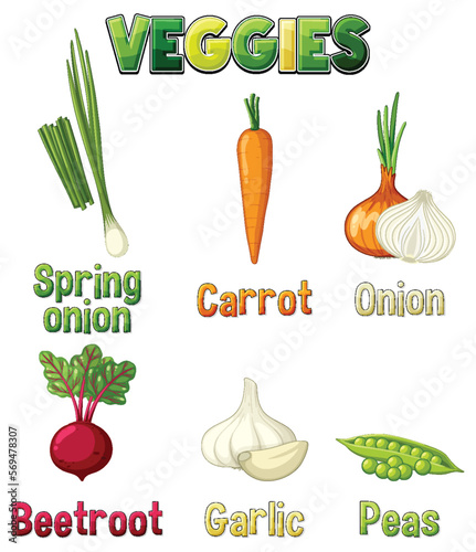 Root vegetables set on white background