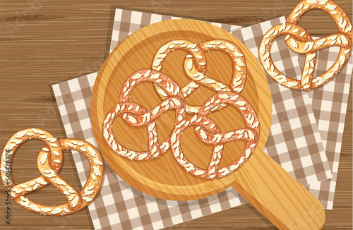Top view of pretzel breads on the table